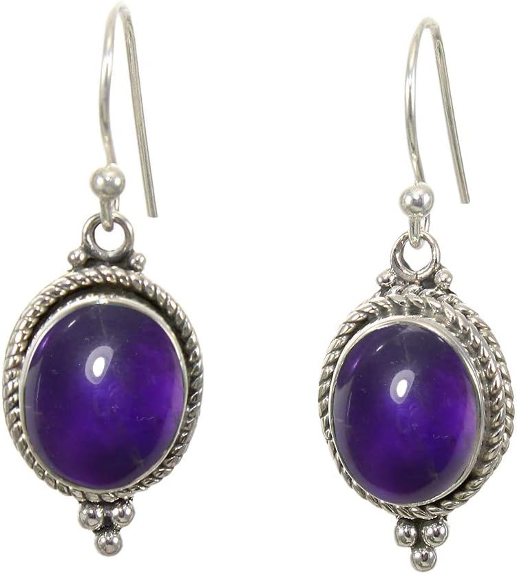 925 Sterling Silver Dangle Drop Earrings with Amethyst Gemstone