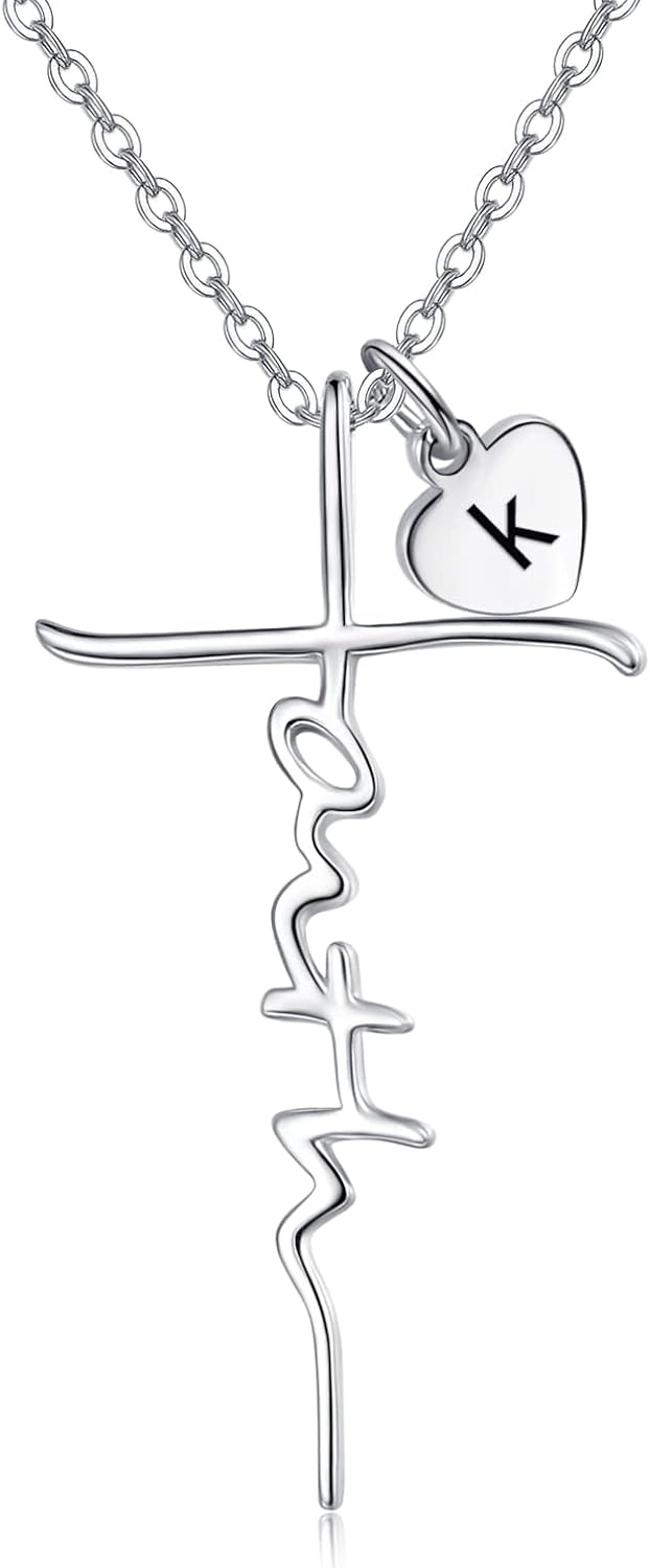 Faith Cross Necklace for Women in 925 Sterling Silver with Birthstone