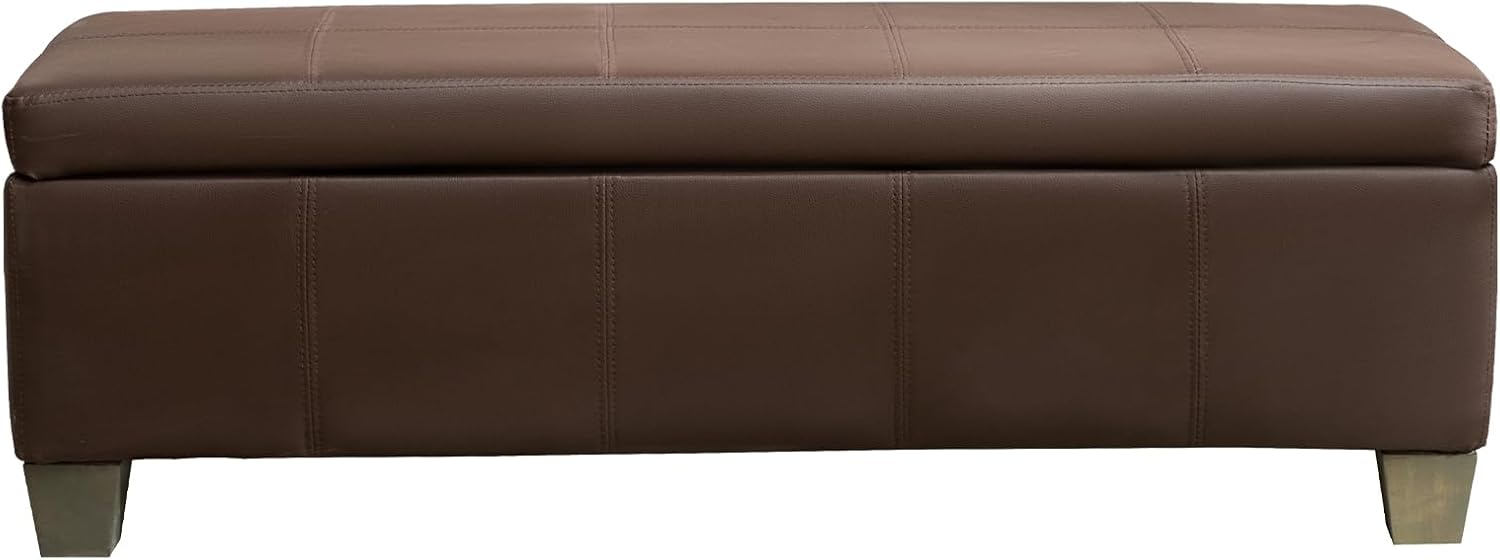 51 Inch Brown Faux Leather Ottoman with Storage for Home Use