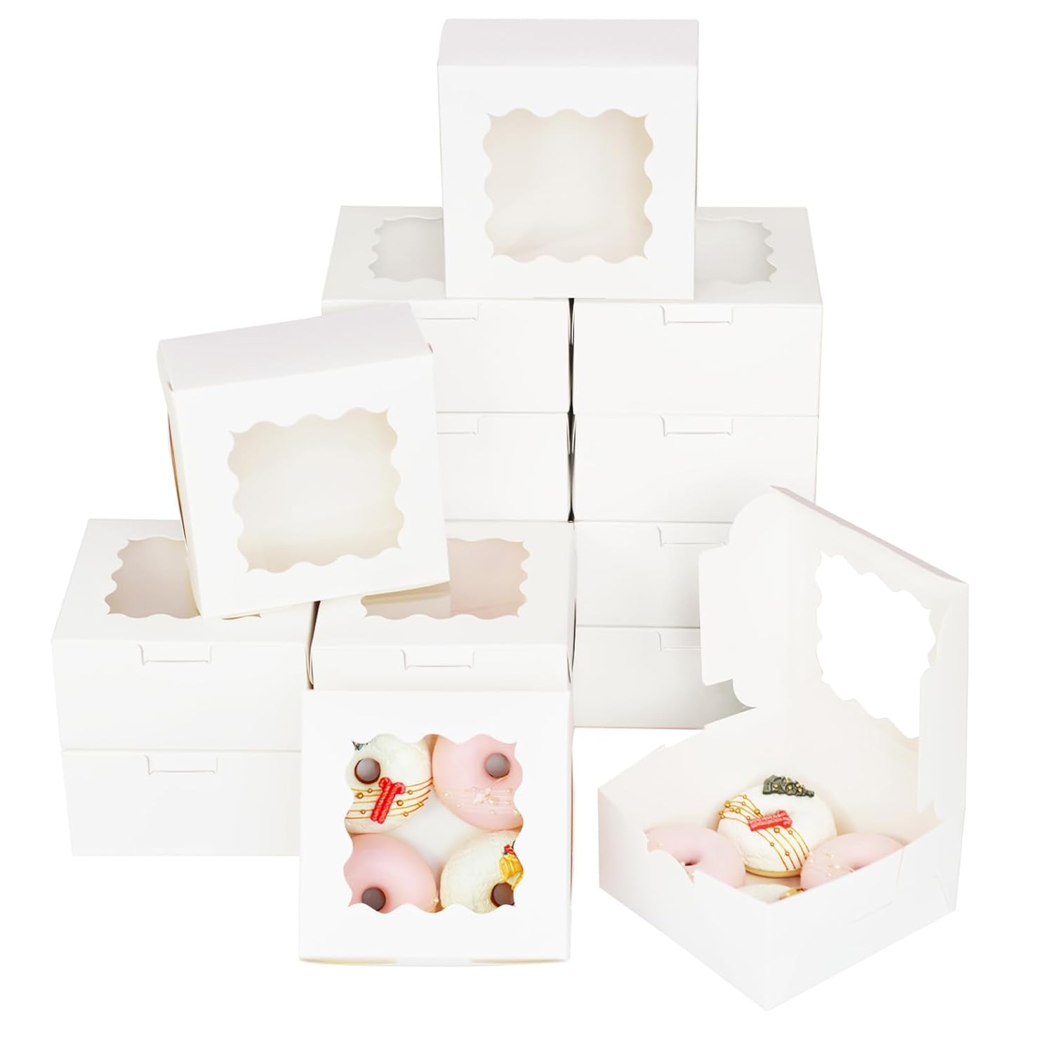 Bakepacker 100pcs White Cookie Boxes for Bakery Treats