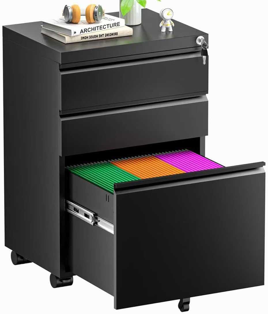 Superday Black File Cabinet 3 Drawer for Home Office Storage