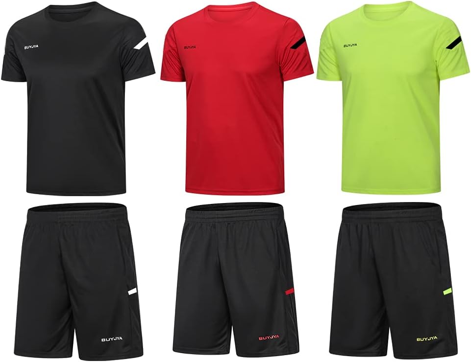 BUYJYA Men's Workout Clothes Athletic Shorts Shirt Set for Sports