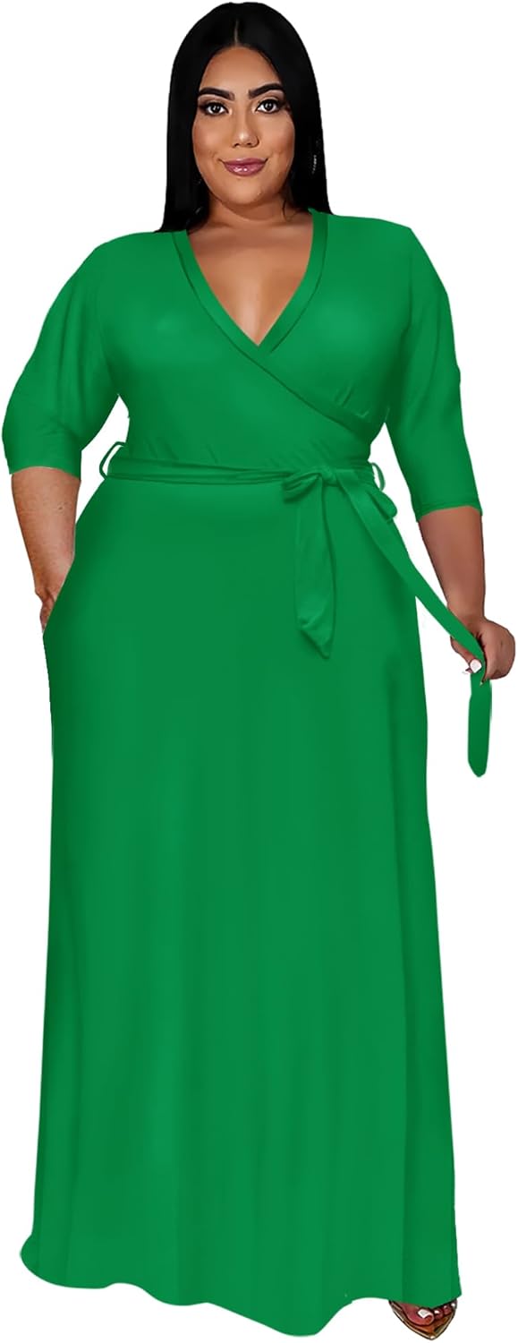 Floral Maxi Dress for Women with Belt - Plus Size Elegance