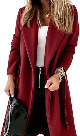 Womens Classic Coat with Lapel Collar and Open Front Design