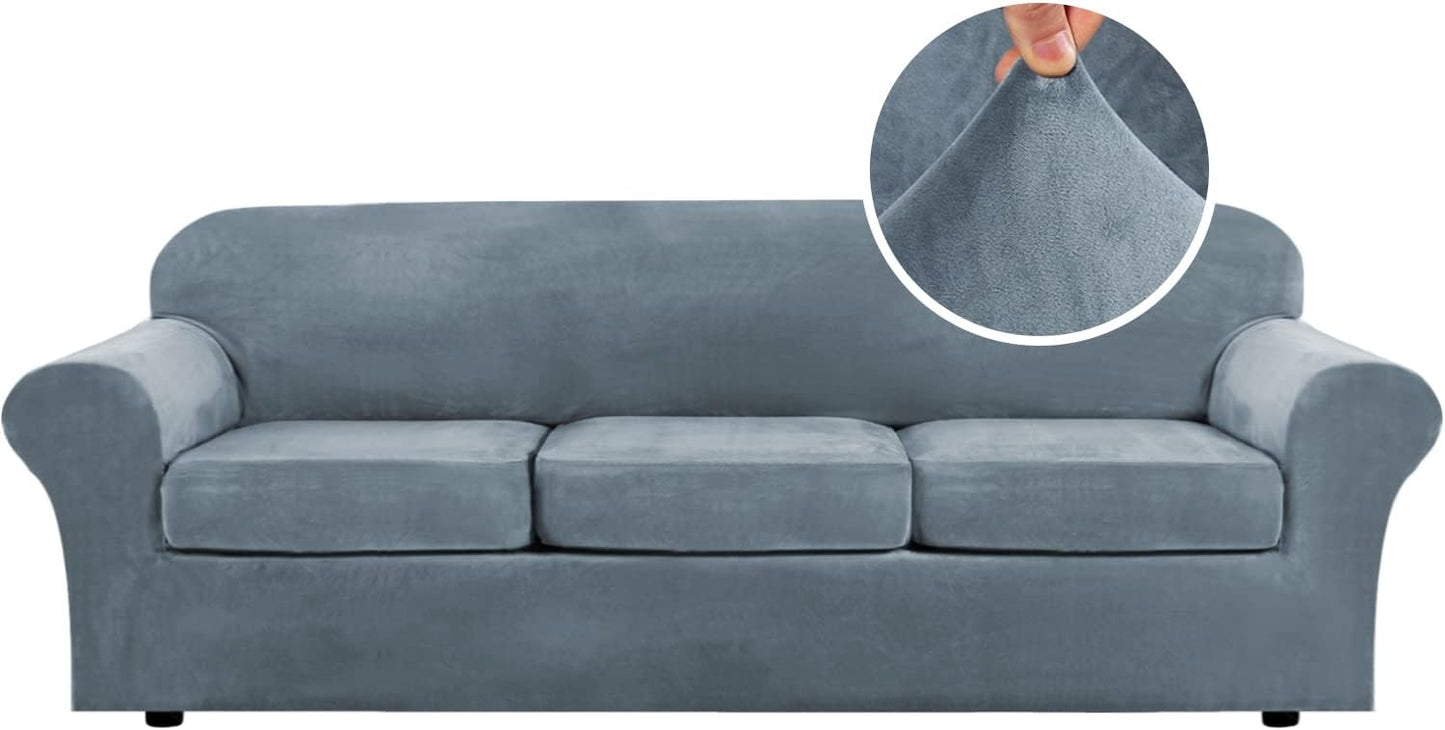 H.VERSAILTEX Velvet 4 Piece High Stretch Sofa Slipcover XL
