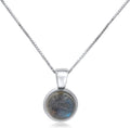 Natural gemstone 8mm pendant for her - white gold over 925 silver
