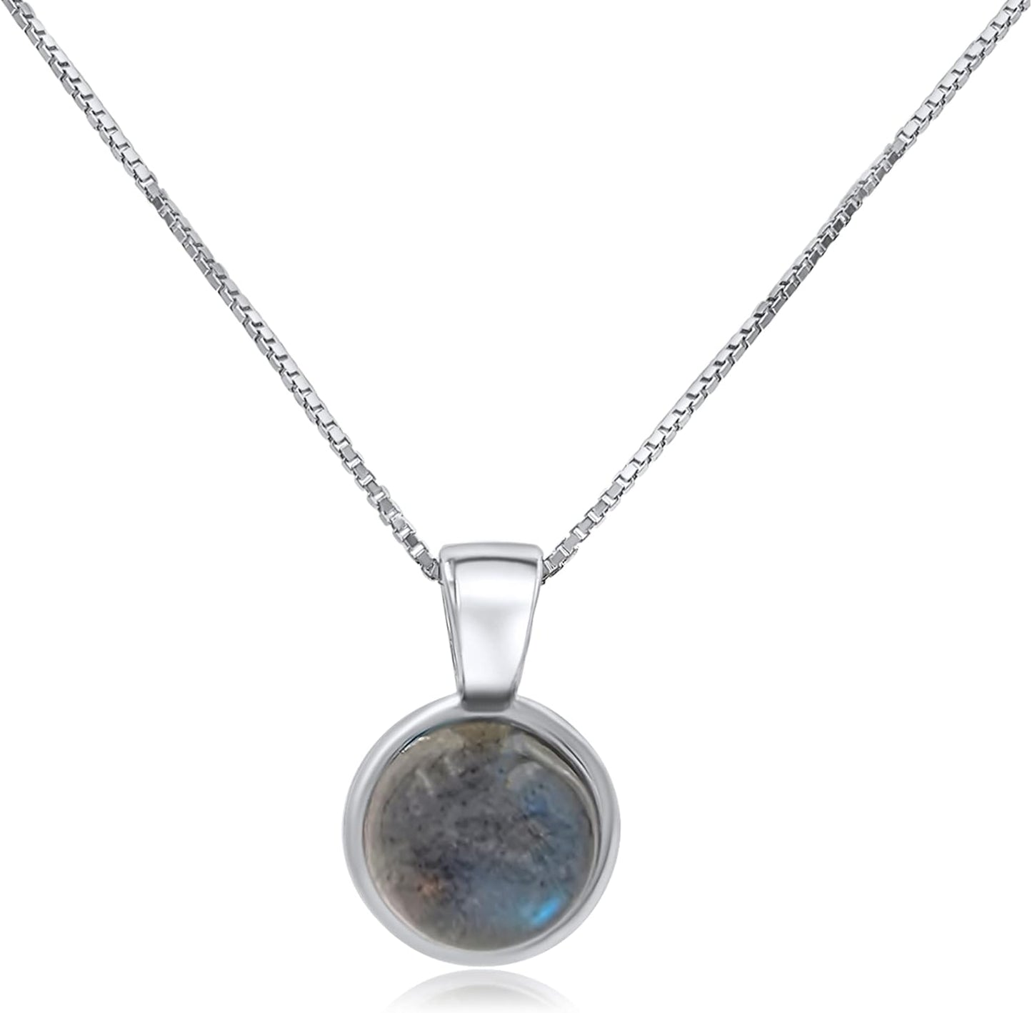 Natural Gemstone 8mm Round Pendant with White Gold Bezel