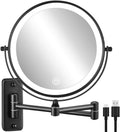 Lighted Wall Mounted Makeup Mirror 8in 10X - Rechargeable, Dimmable