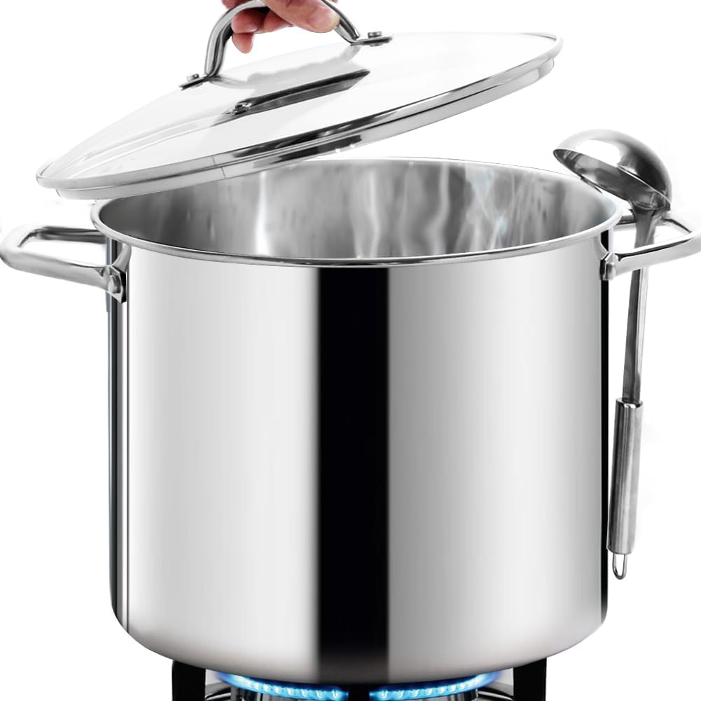 HOMICHEF 20 Quart Stock Pot - Nickel Free Stainless Steel Cookware