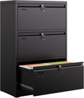 Aobabo 3 Drawer Wide Lateral File Cabinet - Lockable Steel Storage
