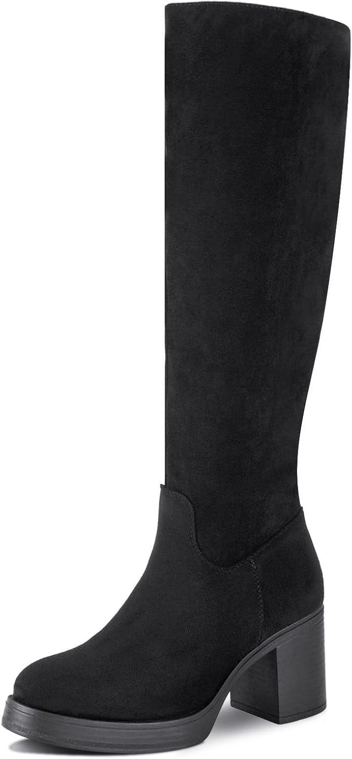 Shoe'N Tale Platform Knee High Boots for Women with Chunky Heel