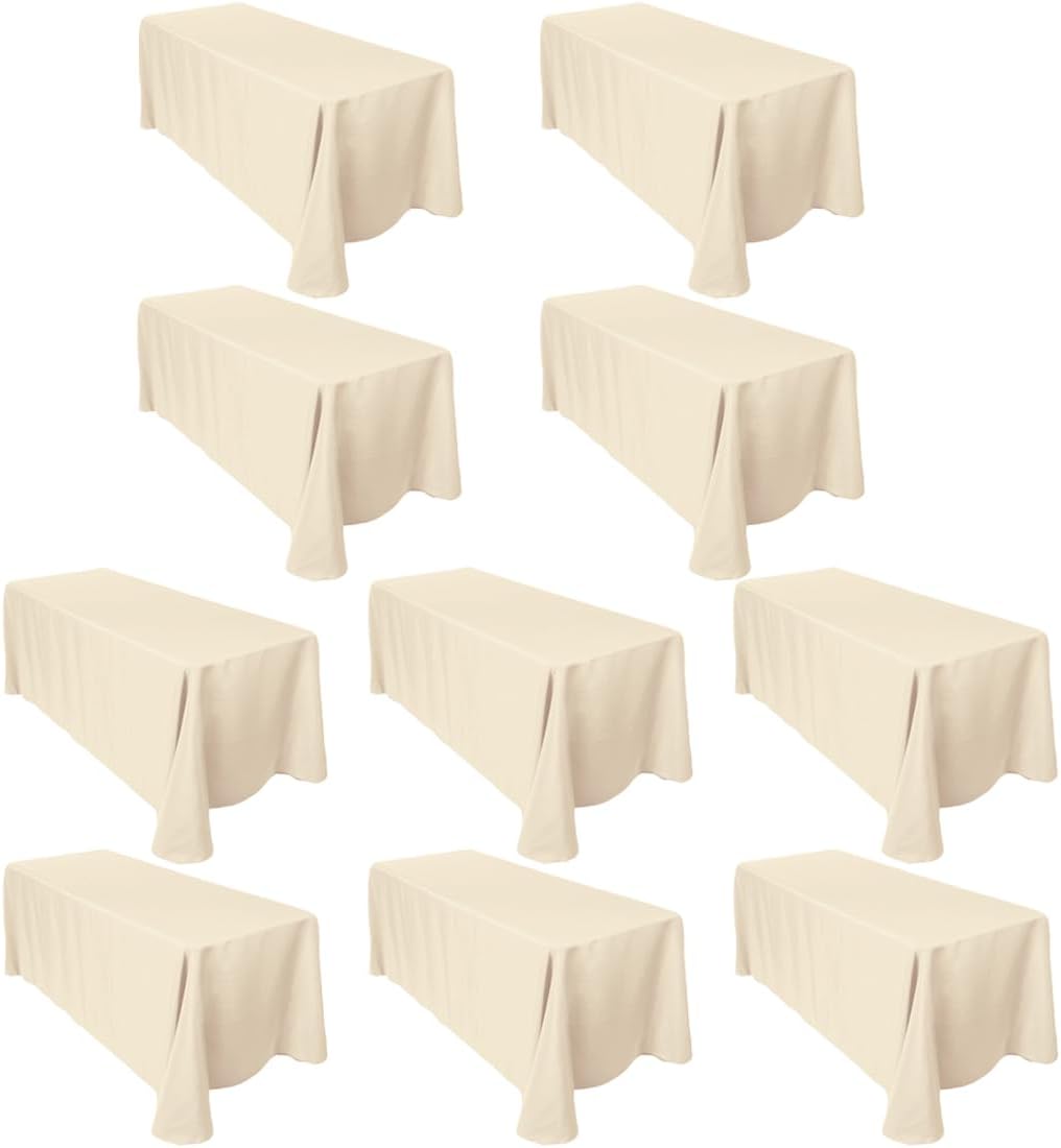 LTC LINENS 10-Pack Beige Tablecloths 90 in x 156 in for Events