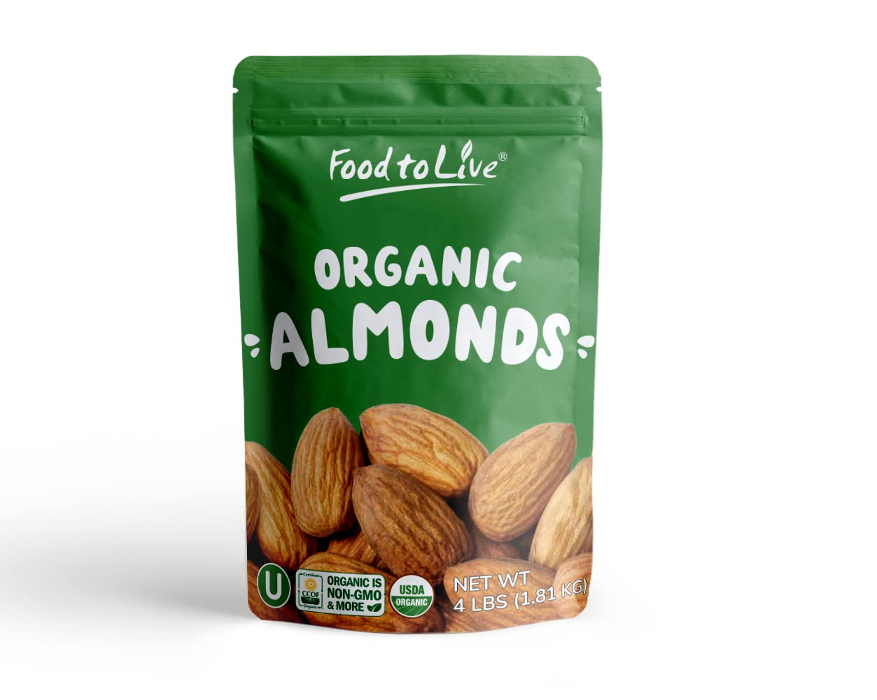 Organic Raw Almonds - Non-GMO, Vegan, Kosher, 4 Pounds Bulk