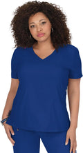 KOI Lite Women's Philosophy Mock Wrap Side Zipper Solid Scrub Top trim