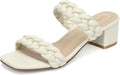 Wide Width Chunky Heels for Women Braided Dressy Sandals - Square Open