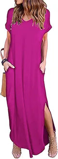 Women's Summer Maxi Dress with Pockets and Side Split - Comfy V Neck