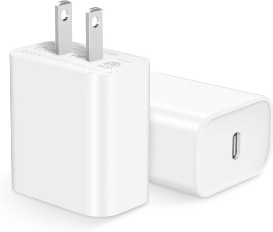 Fast Charge 2-Pack USB C Wall Charger for iPhone & iPad - 20W PD Power