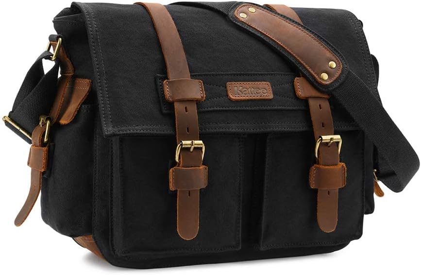 Kattee Leather Canvas Camera Bag for DSLR and Vintage Cameras
