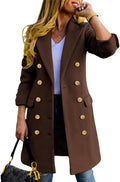 Womens Wool Double Breasted Midi Peacoat - Warm Fall Winter Trench