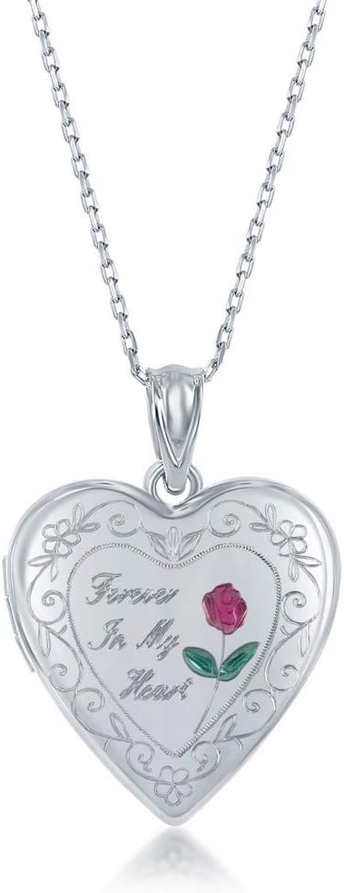Sterling Silver Heart Locket Pendant Necklace for Mom's Gift