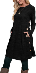 OFEEFAN Long Sleeve Tunic Dress with Pockets and Side Buttons Clothing