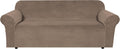 Stretch Velvet Sofa Cover for 3 Cushion Couch - Soft Coco Mocha