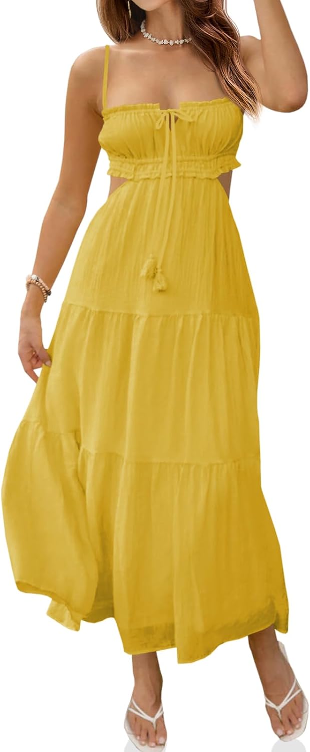 Fisoew Women's Spaghetti Strap Maxi Dress for Summer Fun