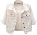 Unilexi Women's Cropped Denim Jacket Light Wash - 3/4 Sleeve Trucker