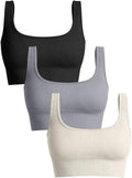 Women's 3 Piece Medium Support Ribbed Tank Top Sport Bra - Removable