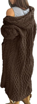 NIUBIA Womens Long Cable Knit Open Cardigan - Warm Lightweight Hooded