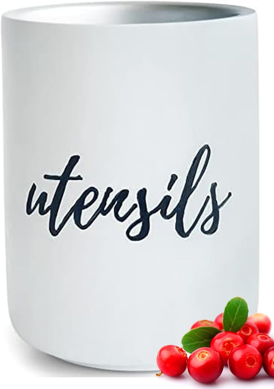 White Utensil Holder for Countertop - Rustic Farmhouse Organizer