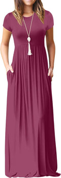 Women Summer Crew Neck Casual Short Sleeve Long Floral Maxi Dress