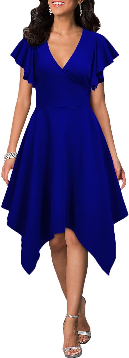 WOOSEA Women's Deep V Neck Asymmetrical A Line Cocktail Dress