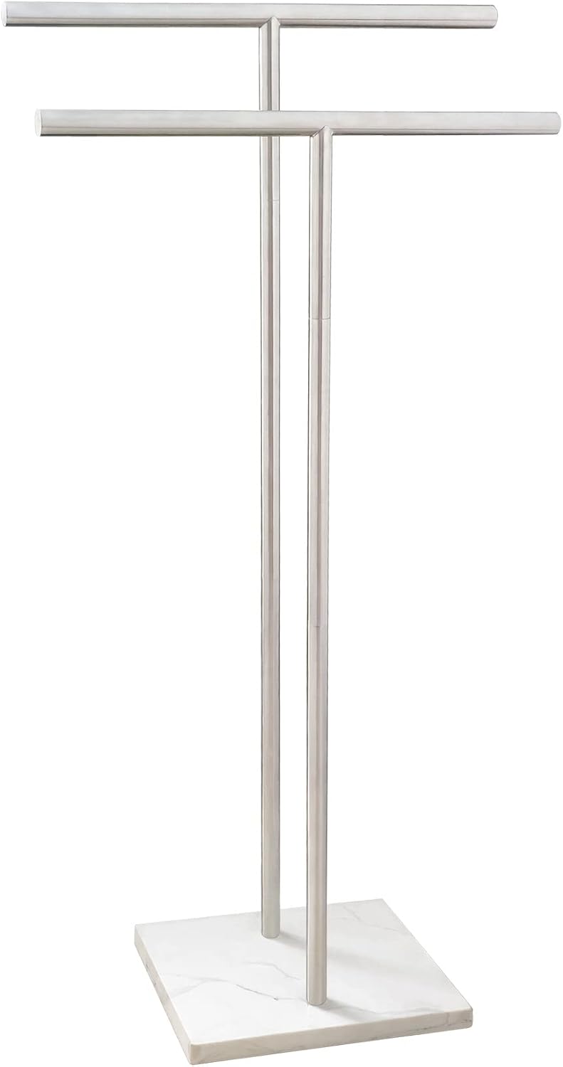 40 Inch Standing Towel Rack with Marble Base for Bathroom Use