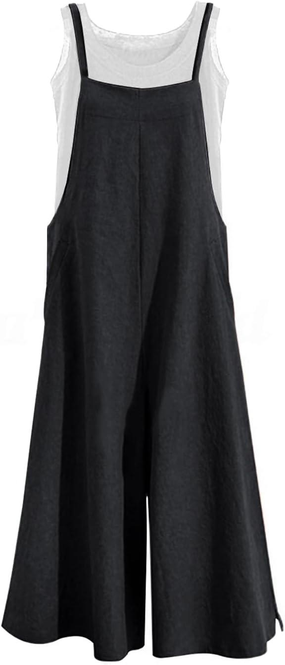 YESNO Women Casual Loose Long Bib Pants Wide Leg Jumpsuits