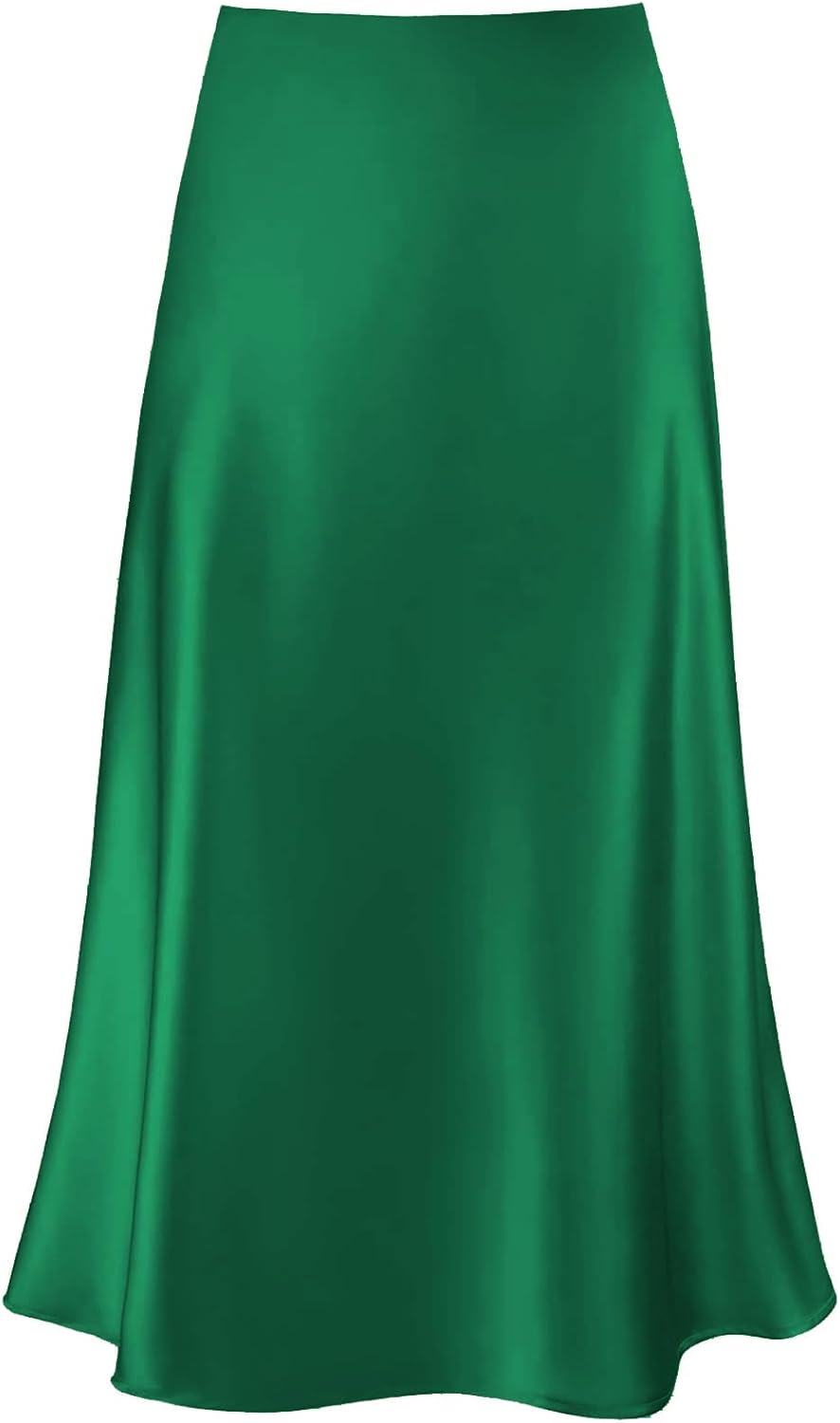 Women's Satin High Waist Flared A Line Midi Skirt for Style
