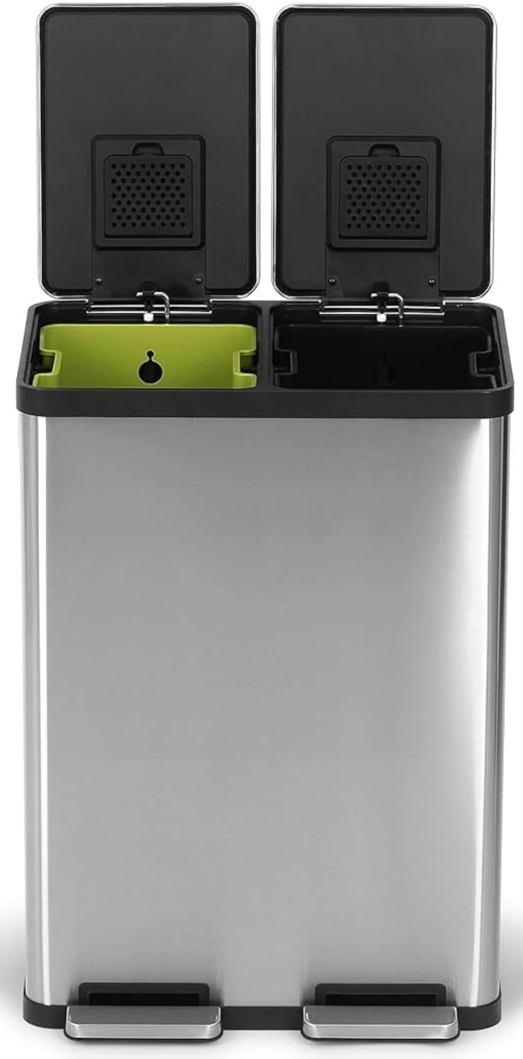 SIMPLI-MAGIC 60 Liter Dual Compartment Recycling Trash Can