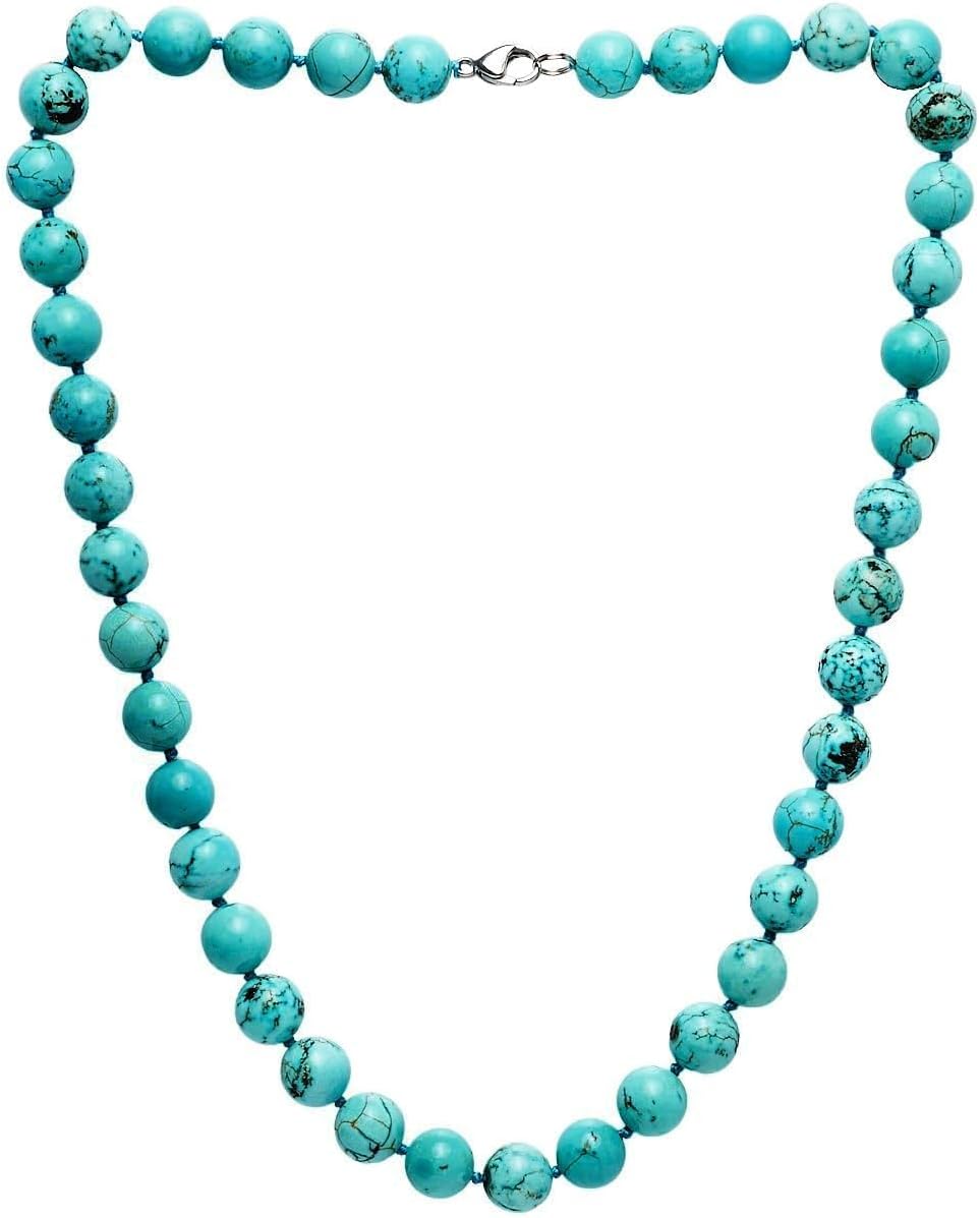 Womens Handmade Beaded Gemstone Necklace - 10mm Natural Gemstone