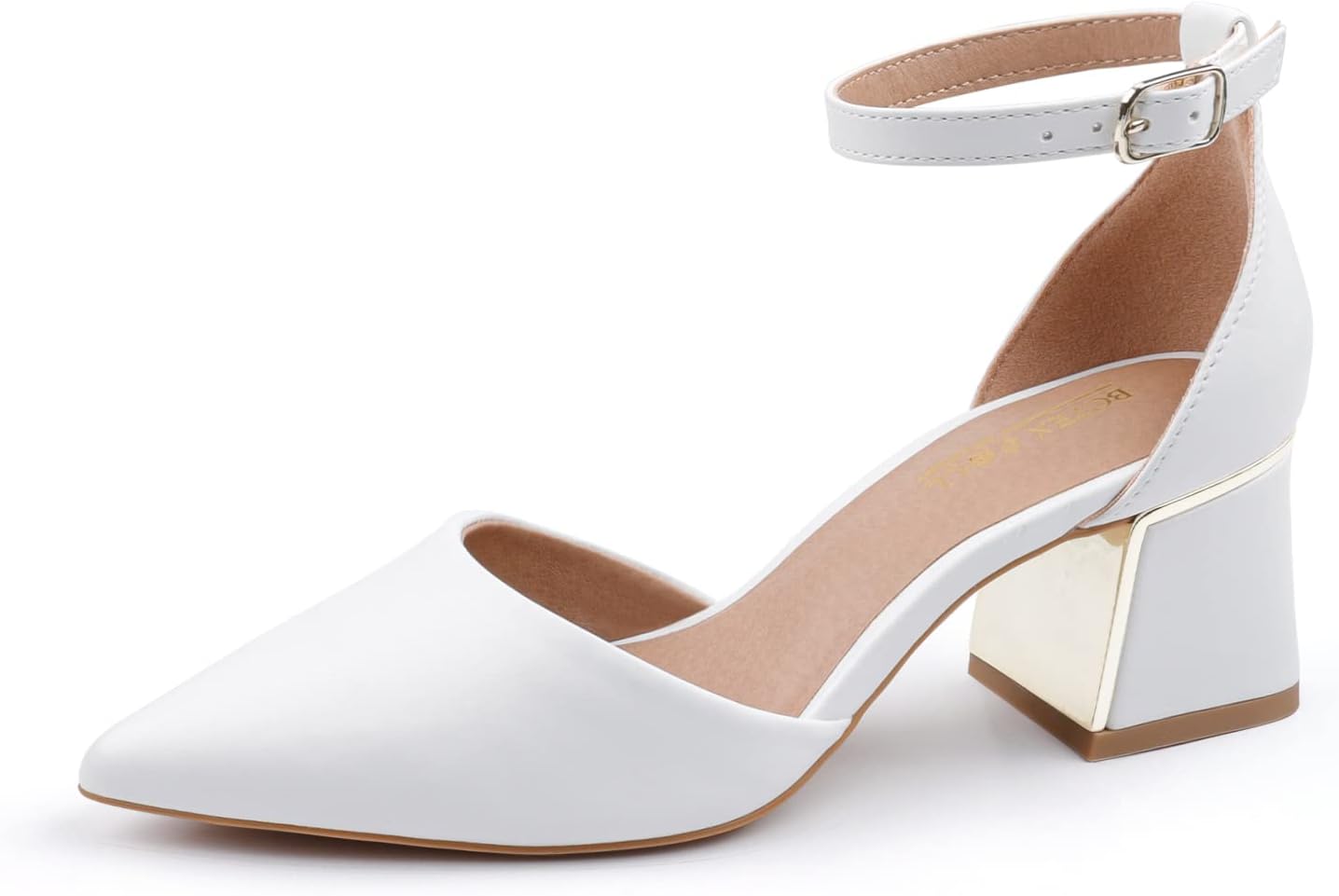 BCTEX COLL Womens Pointed Toe Pumps with Chunky Low Heels