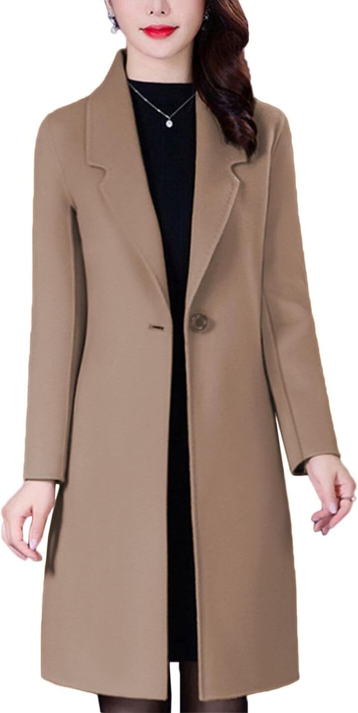 Stylish Women Winter Wool Blend Camel Mid-Long Coat for Elegance