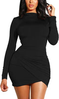 Women's Long Sleeve Turtle Neck Bodycon Ruched Mini Dress - Sexy Fit