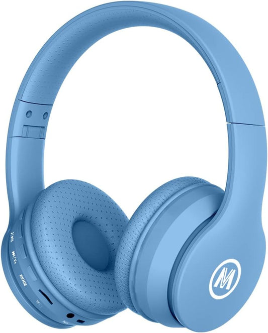 60H Play Time Kids Bluetooth Headphones by Mokata - Volume Limited & Mic - Blue
