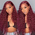 Glueless Burgundy Deep Wave Lace Front Wigs for Black Women