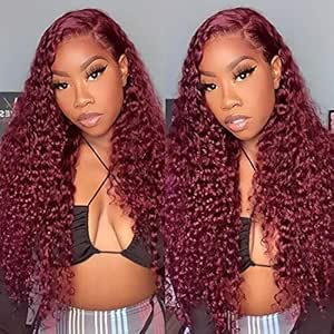 Glueless Burgundy Deep Wave Lace Front Wigs for Black Women