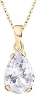 14K Gold Plated Gemstone Teardrop Necklace - Dainty Everyday Pendant