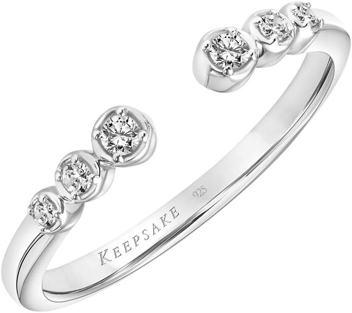 Open Ring for Women with Bezel Set Diamonds in Sterling Silver