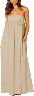 ebossy Women's Backless Spaghetti Strap Maxi Dress - Flowy Summer Fit