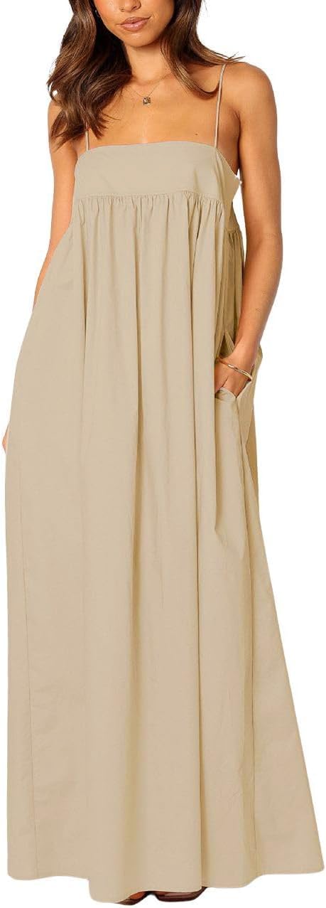 Stylish Backless Tied Spaghetti Straps Maxi Dress for Summer