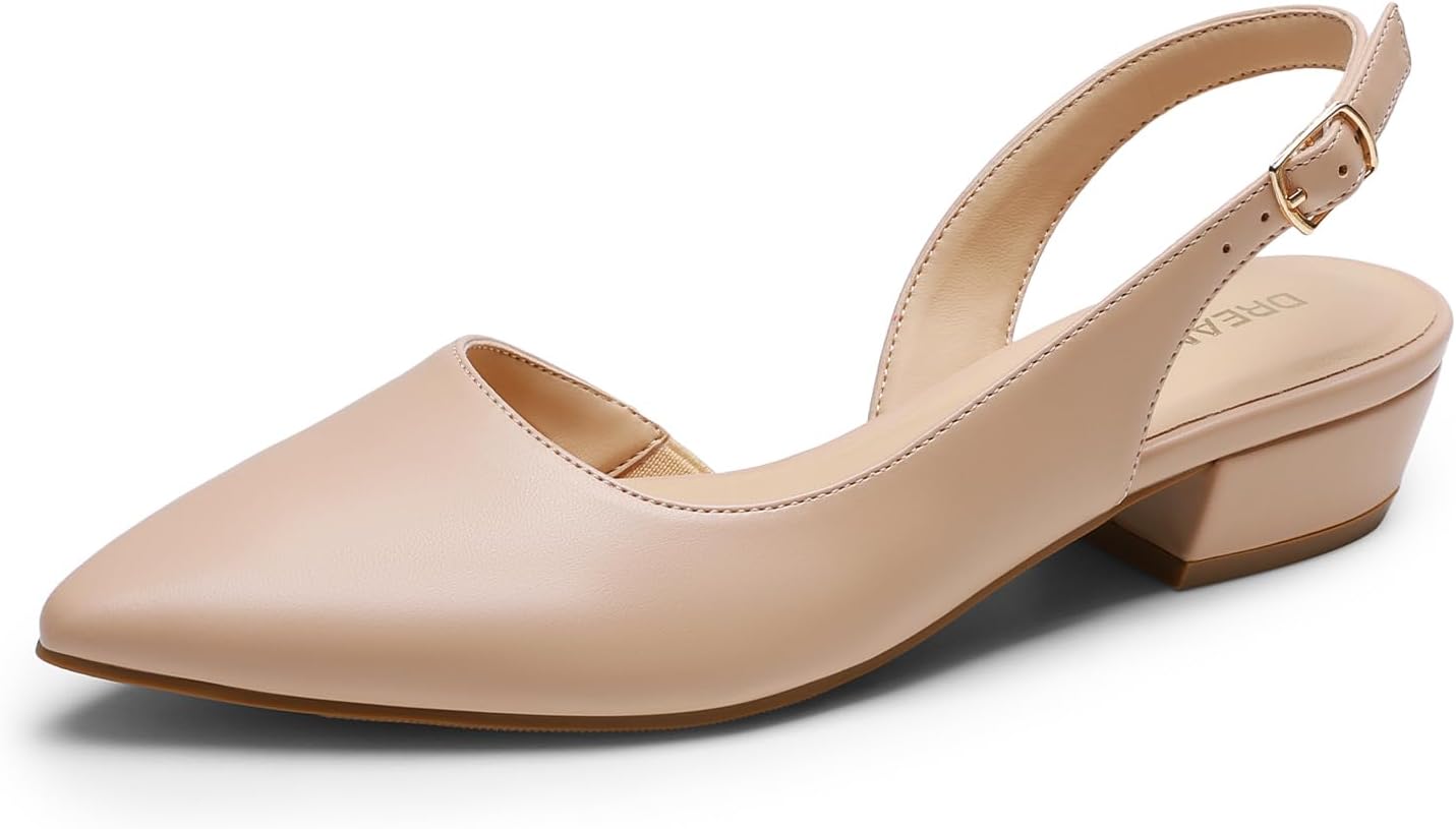 DREAM PAIRS Womens Slingback Kitten Low Block Heels for Elegance