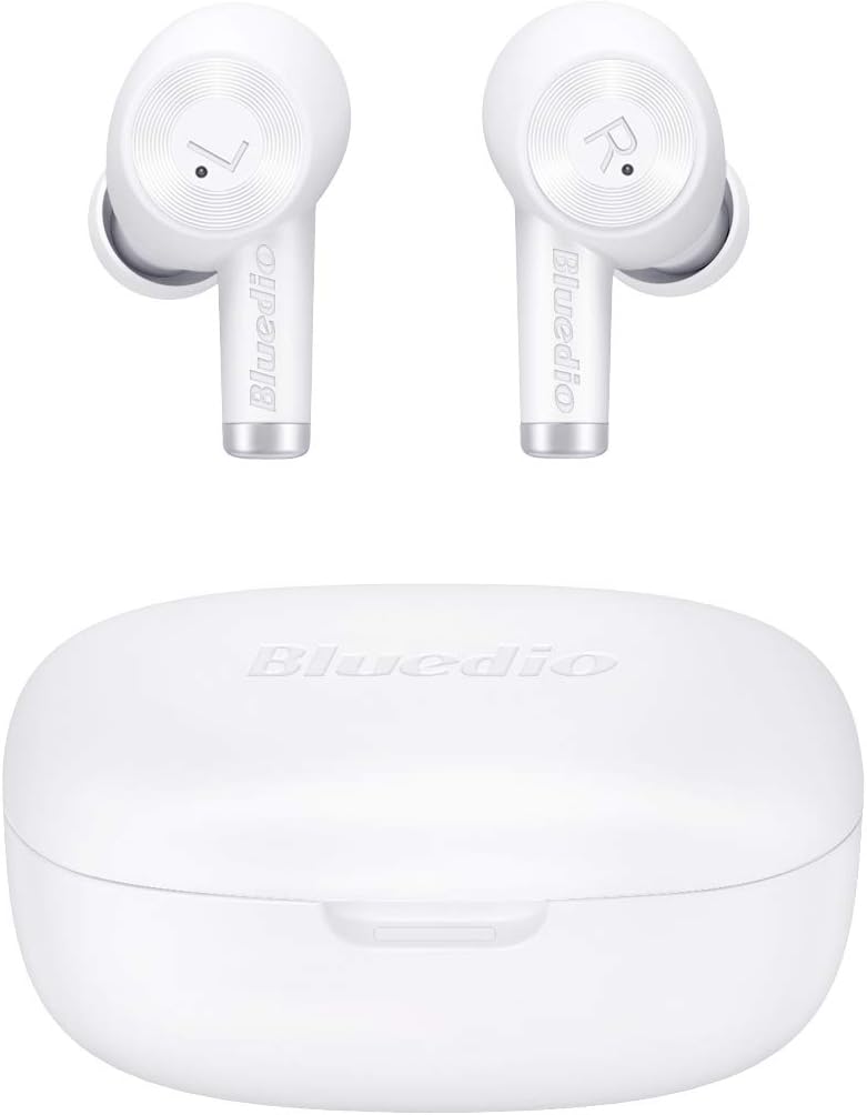 Bluedio Mini Wireless Earbuds: 40Hrs Playtime, Wireless Charging, White